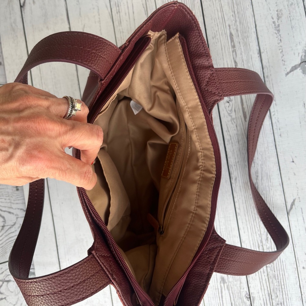 The Sak De Young Mahogany Burgundy Pebbled Leather Tote Shoulder Bag Chic Boho - Picture 8 of 11